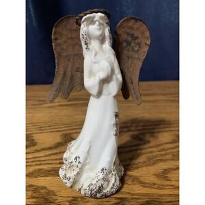 Vintage 5 1/2" Porcelain & Metal Angel Figurine Statue Christmas Deco Praying